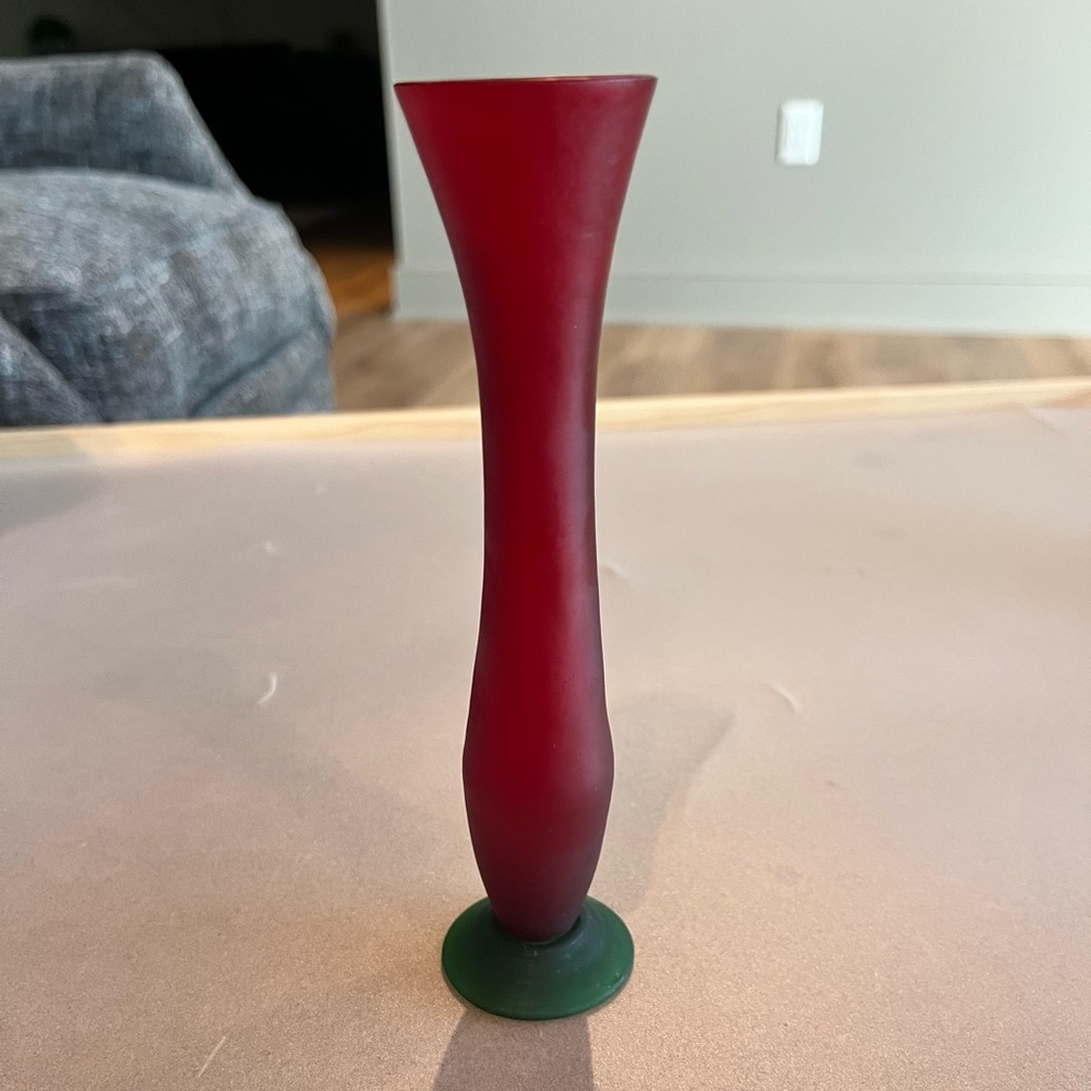 Red Decorative Bud Vase with Green Base